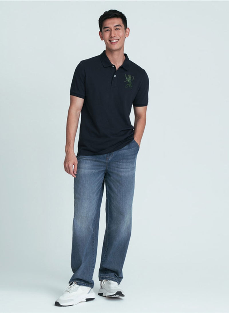 GIORDANO Men’s Slim Fit 3D Lion Embroidery Lycra Pique Polo - Image 2